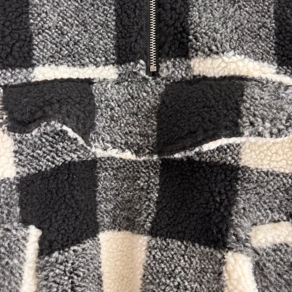 Urban Heritage Black White Buffalo Plaid Sherpa Fleece 1/4 Zip Pullover Size M - Picture 8 of 12